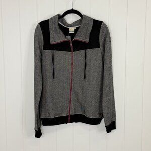 NWT Fade by BKE Women's Herringbone Full Zip Jacket MEDIUM Black White Buckle